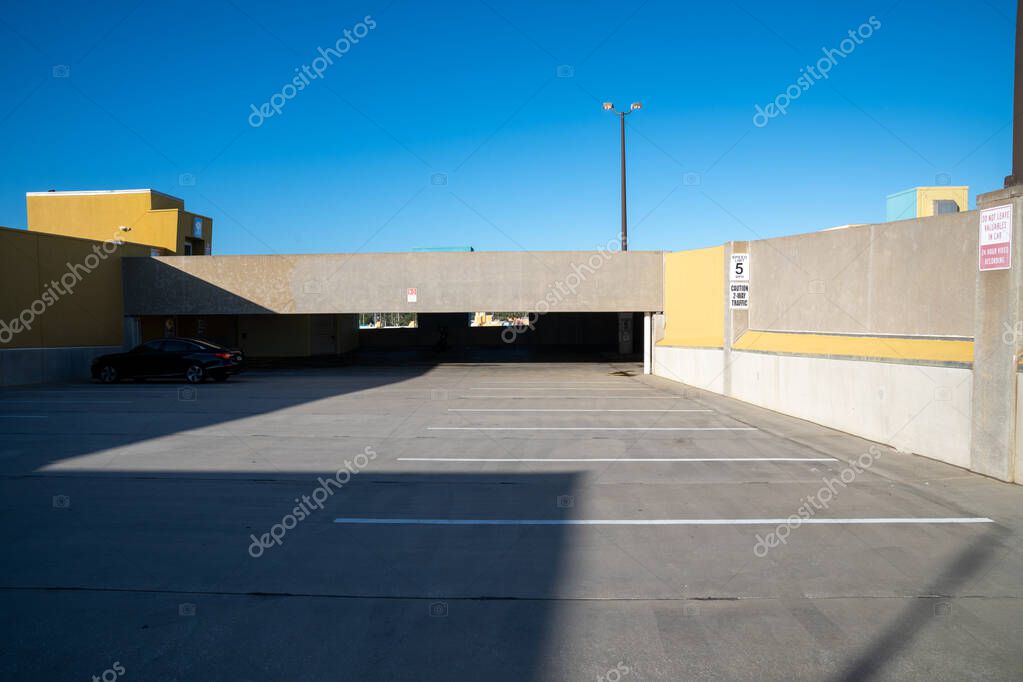 Cocoa Beach, Florida December 29, 2022 Parking ramp upper floor, uncovered, with many