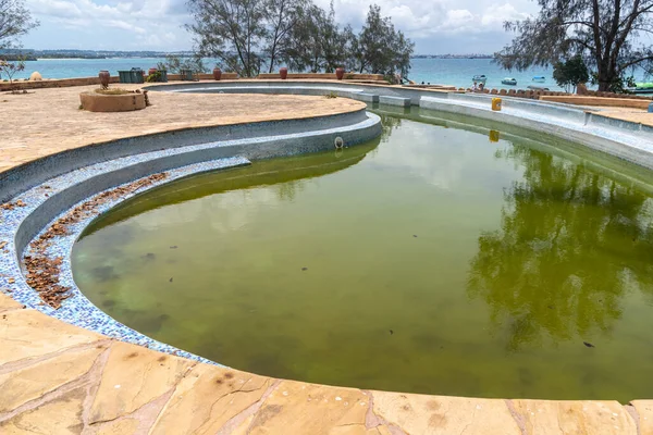 Old abandoned swimming pool, filled with polluted, green rain water. Taken on Prison Island, Zanzibar Tanzania