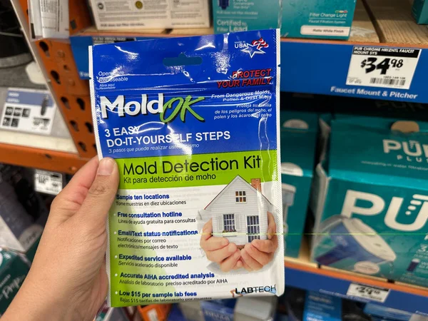 stock image Maple Grove, Minnesota - April 8, 2023: Mold Ok brand at home mold detection kit for sale at a Home Depot Store