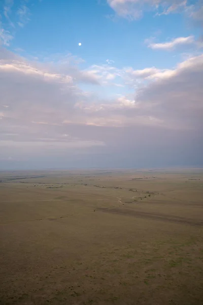 stock image Sunrise aerial view of the Masaai Mara Reserve in Kenya Africa. Vast, desolate landscape