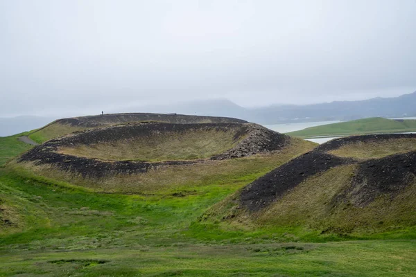 Trilha Pseudo Crateras Skutustadagrig Lago Myvatn Interessantes Formações Geológicas Islândia — Fotografia de Stock