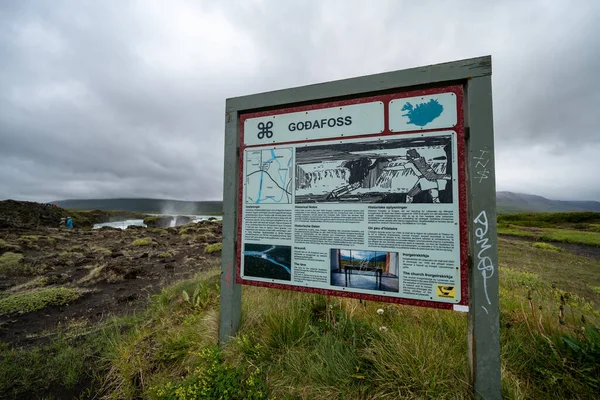 Myvatn Islandia Lipca 2023 Tablica Informacyjna Dla Godafoss Popularnej Atrakcji — Zdjęcie stockowe