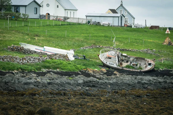 Flatey Island Iceland July 2023 Old Abandoned Shipwreck Fishing Boat — Stock Photo, Image