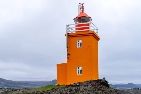 Pretty Orange Hopsnes Lighthouse Grindavik Iceland Reykjanes Peninsula — Stock Photo, Image