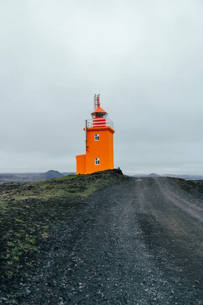 Досить Апельсиновий Маяк Hopsnes Поблизу Гріндавік Ісландія Півострові Рейк Явік — стокове фото