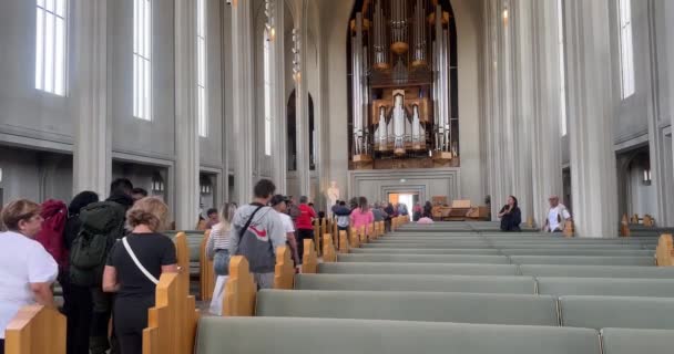Reykjavík Island Července 2023 Uvnitř Kostela Hallgrmskirkja Luteránský Kostel Proslulý — Stock video