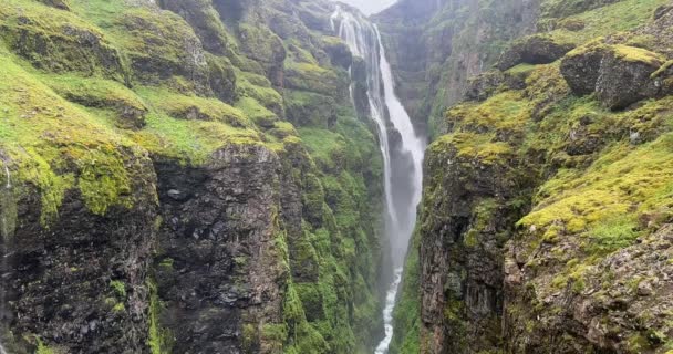 Glymur Waterfall Iceland Second Highest Waterfall Iceland — Stock Video