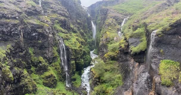 冰岛的Glymur瀑布是冰岛第二高的瀑布 — 图库视频影像