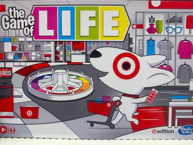 Plymouth, Minnesota - 30 Temmuz 2023: Life board game, Target edition with dog, by Hasbro Gaming