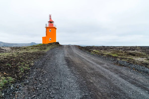 Όμορφη Πορτοκαλί Φάρος Hopsnes Κοντά Grindavik Ισλανδία Στη Χερσόνησο Reykjanes — Φωτογραφία Αρχείου