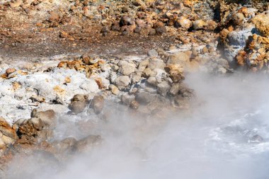 Close up of the Gunnuhver Hot Springs geothermal area, part of the Reykjanes UNESCO Global Geopark in Iceland clipart