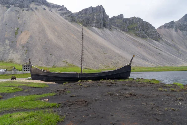 Old Abandoned Viking Village Boat Former Movie Set Stokksnes Iceland — Stock Photo, Image