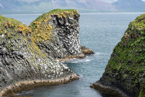 Bazaltowe Klify Wzdłuż Chropowatej Linii Brzegowej Arnarstapi Islandia — Zdjęcie stockowe