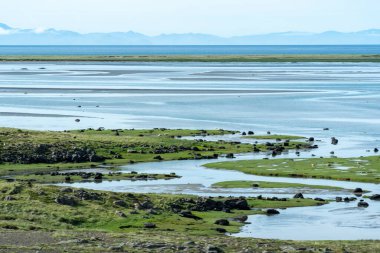 İzlanda 'daki Atlantik Okyanusu kıyısındaki bataklık arazileri