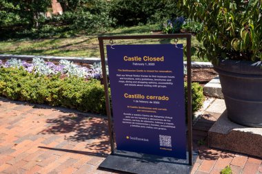 Washington, DC - March 24, 2024: Smithsonian Castle is closed for renovation and construction, since February 2023 clipart