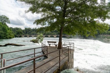 Ren Şelalesi 'ndeki izleme platformu yoğun su akışından dolayı kapalı. İsviçre