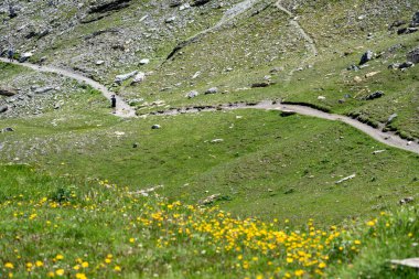 Tanımlanamayan bir adamın yürüyüş sırasında telefonuyla fotoğraf çekmesi Eiger 'ın izini gösteriyor. İsviçre