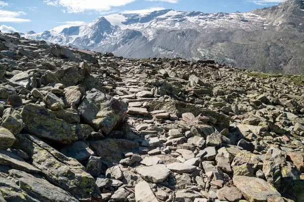 Son derece kayalık bir patika Zermatt, İsviçre 'de Beş Göl Yolu