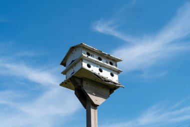 Parlak mavi gökyüzüne karşı eski kuş yuvası