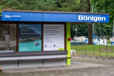 Bonigen, Switzerland - July 21, 2024: Ferry dock port of Bonigen Switzerland on Lake Brienz clipart