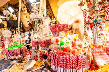 Montreux, Switzerland - December 11, 2024: Booths and stalls at the Montreux Noel Christmas market clipart