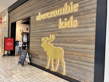 McLean, Virginia - December 27, 2024: A A Abercrombie Kids clothing store inside Tysons Corner Center Mall clipart