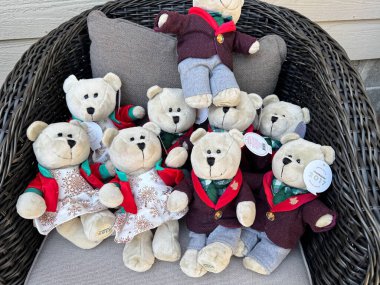 Yeni Umut, Minnesota - 5 Nisan 2025: 2017 'den kalma büyük bir Starbucks Bearista Noel oyuncak ayısı koleksiyonu