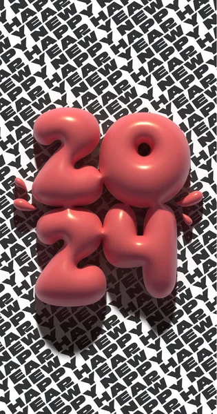 2024 Alfabe numarası 3D. Balon Balonu Etkisi. Tipografik pembe renk.