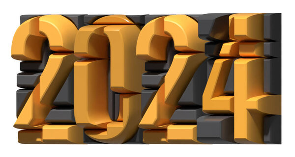 2024 Alphabet Number 3D Render. Isometric abstract pieces shape.