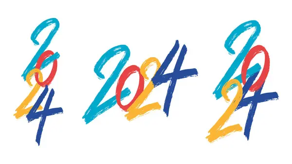 Renkli 2024 fırçalanmış el yazısı. Kaligrafik kompozisyon. Vektör tatil tasarımı.