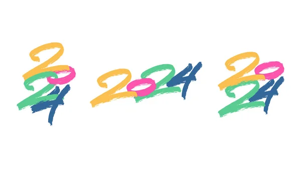 Renkli 2024 fırçalanmış el yazısı. Kaligrafik kompozisyon. Vektör tatil tasarımı.