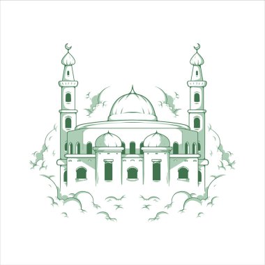 Arap İslam illüstrasyonu. El çizimi cami. Vektör ögesi izole edildi