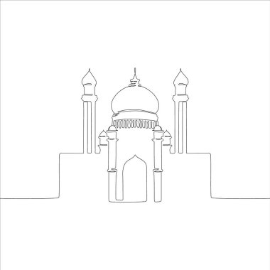Cami sürekli bir hat. Arap Müslüman Mescidi Binası. Clip sanatı dini. Mimari çizim konsepti..