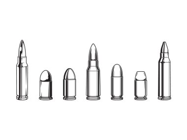 llustrations of various types of bullets. Monochrome vintage tattoo style. Vector design element. clipart