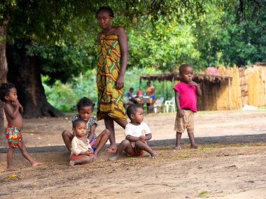 MADAGASCAR - NOVEMBER 07, 2022: a group of children on the banks of the Bekopaka river. November 07.2022 Madagascar