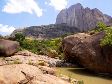 Challenging trek in the mountains, full of rocks. Andringitra National Park. Madagascar.