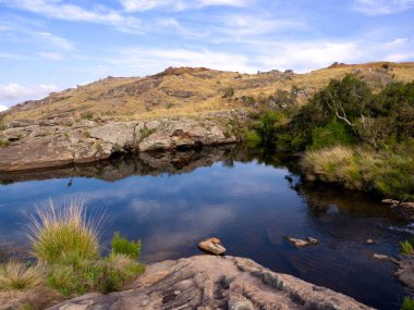 Beautiful lagoon with clear water at Andringitra National Park campsite. Madagascar.