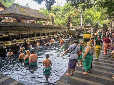 Bali 1 / 23 / 2024 Pura Tirta Empul 'da İSİ SÜRESİ TEMPLE, Arınma Töreni 1 / 23 / 2024