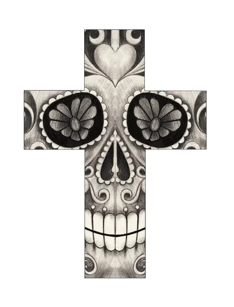 艺术风格的骷髅十字架 手绘纸 — 图库照片