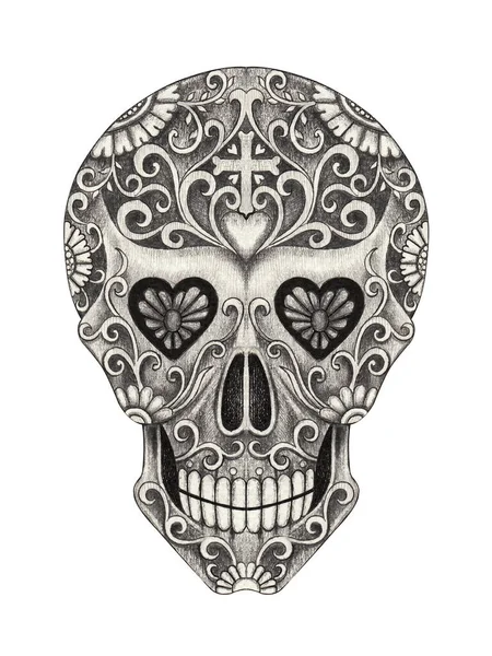 Art Fancy Skull Day Dead Hand Drawing Paper — Stock fotografie