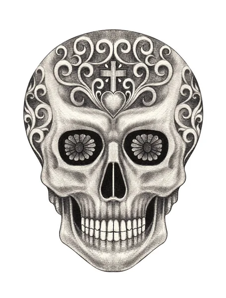 Arte Fantasía Cráneo Día Los Muertos Dibujo Mano Sobre Papel — Foto de Stock