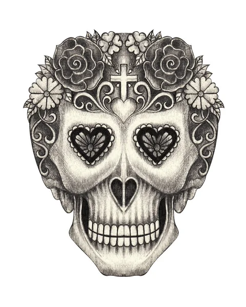 Art Fancy Skull Day Dead Hand Drawing Paper — Zdjęcie stockowe