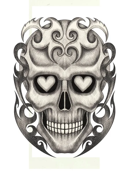 Arte Fantasía Cráneo Tatuaje Dibujo Mano Sobre Papel — Foto de Stock