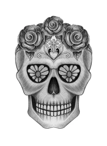 Arte Elegante Cráneo Día Los Muertos Dibujo Mano Sobre Papel —  Fotos de Stock