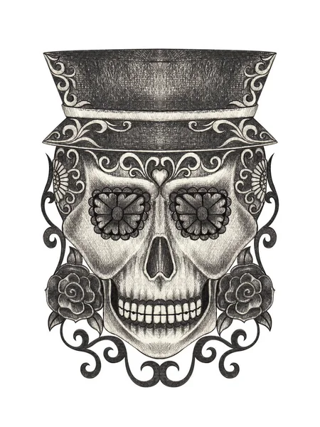 Dia Crânio Arte Extravagante Fora Dos Mortos Desenho Mão Sobre — Fotografia de Stock