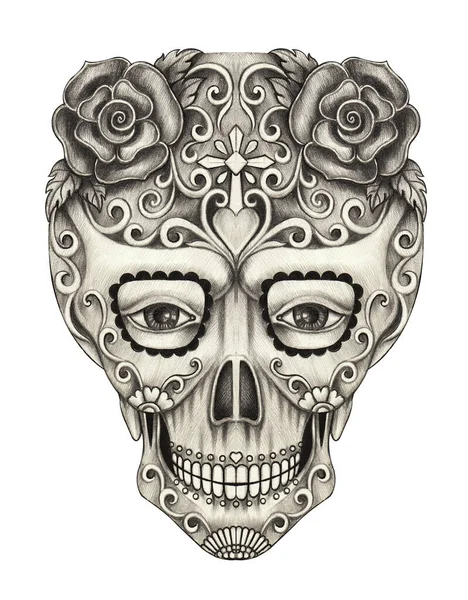 Art Fancy Skull Day Dead Hand Drawing Paper — Stock Fotó