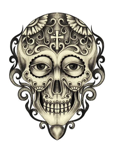 Art Fancy Skull Day Dead Hand Drawing Paper — Stock Fotó