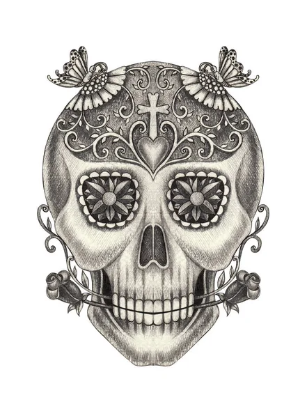 Art Fancy Skull Day Dead Hand Drawing Paper — Stock fotografie