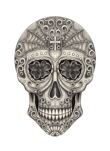 Art Fancy Skull Day Dead Hand Drawing Paper —  Fotos de Stock