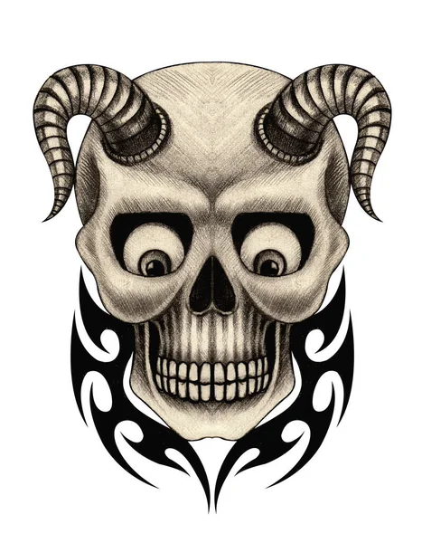 Татуювання Черепа Диявола Малюнок Рукою Папері — стокове фото